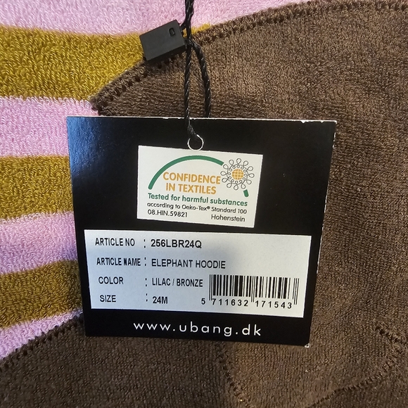 Ubang Babblechat Striped Elephant Hoodie Terry Cotton Size 24M Scandinavian - Picture 5 of 6